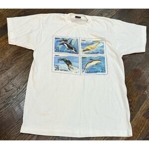 Vintage 1990 United States Postal Service Sea Life Stamp Shirt Size Large USA